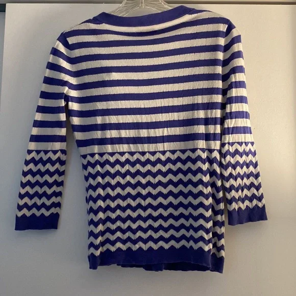 Kate Spade Purple and White Button Up 3/4 Sleeve Sweater - Picture 4 of 4